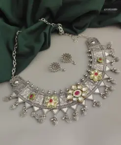 RAJASHRI Oxidised Choker Necklace Earrings Set