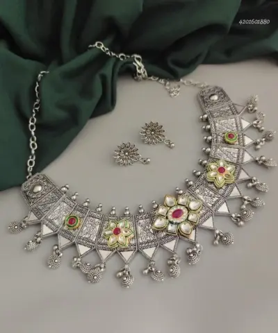RAJASHRI Oxidised Choker Necklace Earrings Set