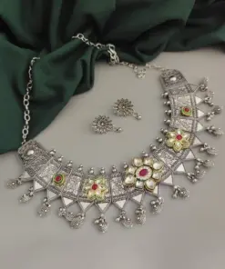 RAJASHRI Oxidised Choker Necklace Earrings Set