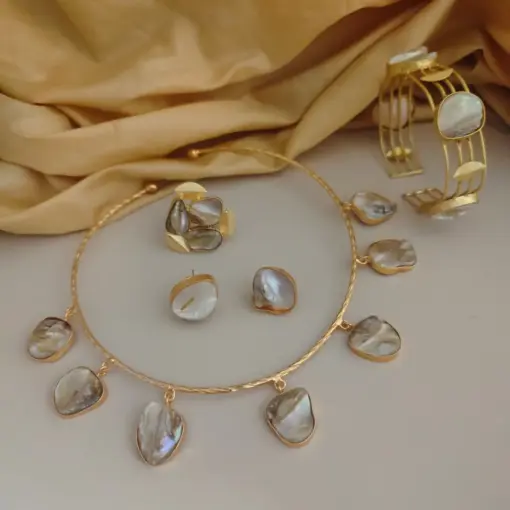 GAURI Gold Replica Uncut Pearl Jewellery Combo Set