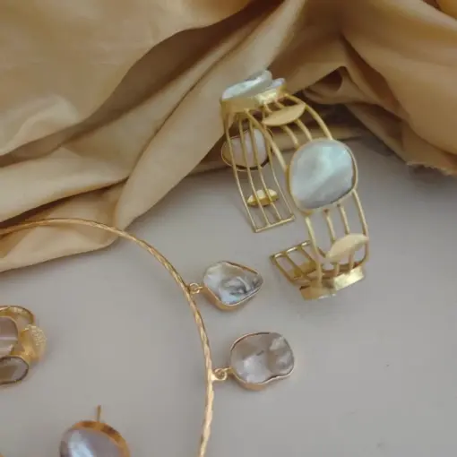 GAURI Gold Replica Uncut Pearl Jewellery Combo Set GAURI Gold Replica Uncut Pearl Jewellery Combo Set