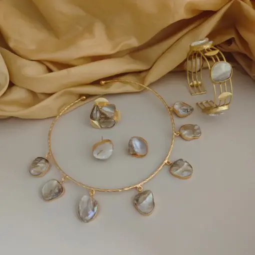 GAURI Gold Replica Uncut Pearl Jewellery Combo Set GAURI Gold Replica Uncut Pearl Jewellery Combo Set