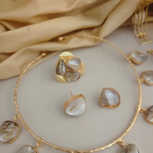 GAURI Gold Replica Uncut Pearl Jewellery Combo Set GAURI Gold Replica Uncut Pearl Jewellery Combo Set