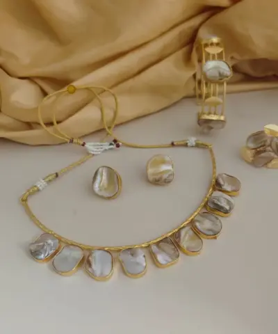 VAANI Gold Replica Uncut Pearl Jewellery Combo Set