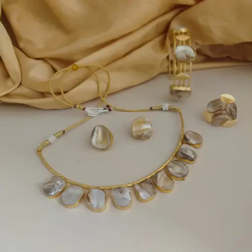 VAANI Gold Replica Uncut Pearl Jewellery Combo Set VAANI Gold Replica Uncut Pearl Jewellery Combo Set