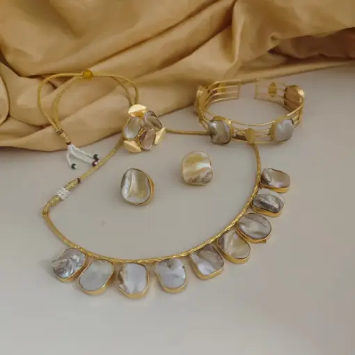 VAANI Gold Replica Uncut Pearl Jewellery Combo Set