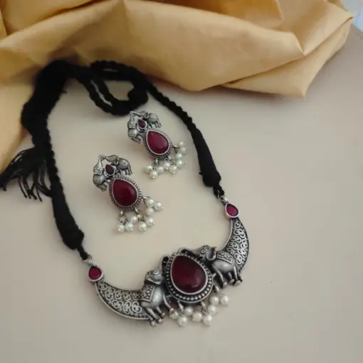 LIORA Silver Replica Necklace Earrings Set