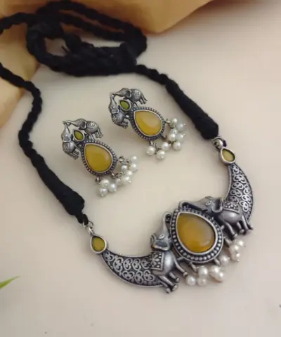 LIORA Silver Replica Necklace Earrings Set