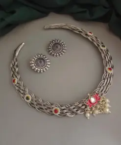 ALSA Oxidised Hasli Necklace Earrings Set
