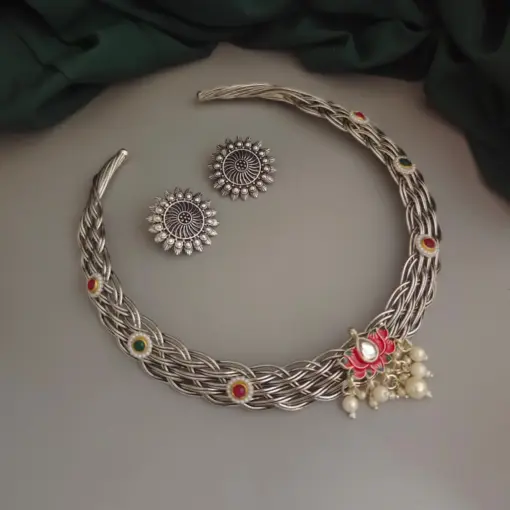 ALSA Oxidised Hasli Necklace Earrings Set