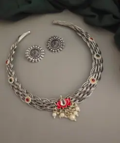 ALSA Oxidised Hasli Necklace Earrings Set