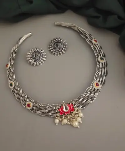 ALSA Oxidised Hasli Necklace Earrings Set