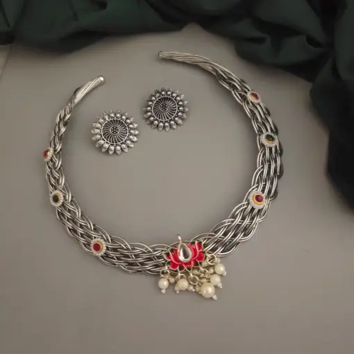 ALSA Oxidised Hasli Necklace Earrings Set ALSA Oxidised Hasli Necklace Earrings Set