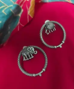 ONYX Elephant Silver Replica Stud Earrings
