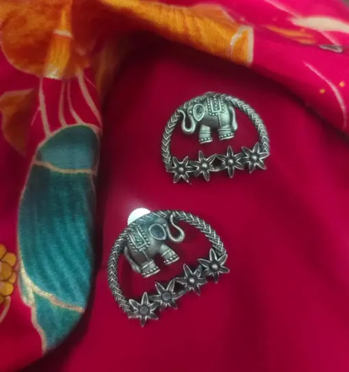 HASTINI Elephant Silver Replica Stud Earrings