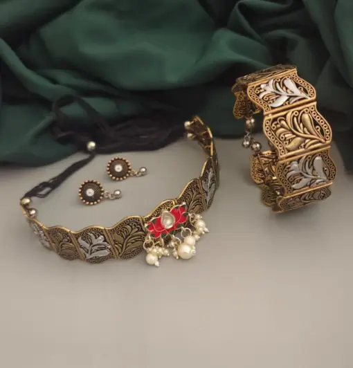 MAJESTA Oxidised Choker Necklace Set