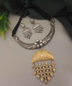 ANAYA Gold-Plated Oxidized Necklace Earrings Set