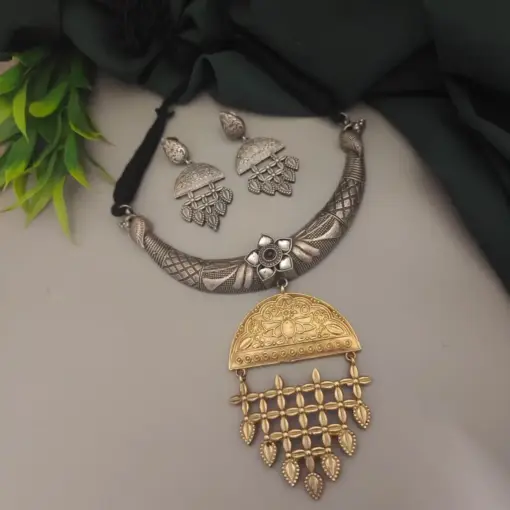 ANAYA Gold-Plated Oxidized Necklace Earrings Set