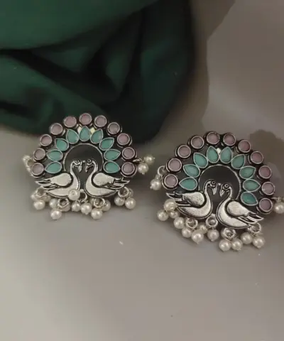 RUSA Peacock Oxidised Stud Earrings