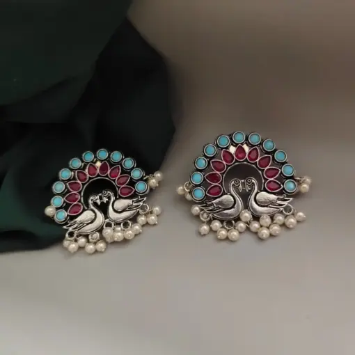 RUSA Peacock Oxidised Stud Earrings RUSA Peacock Oxidised Stud Earrings