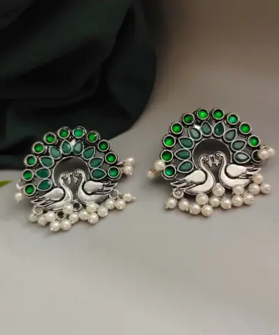 RUSA Peacock Oxidised Stud Earrings