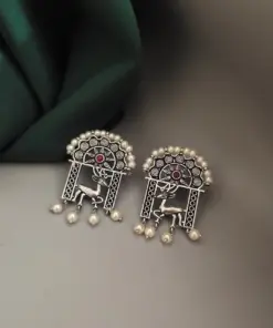 AARANYA Deer Oxidised Stud Earrings