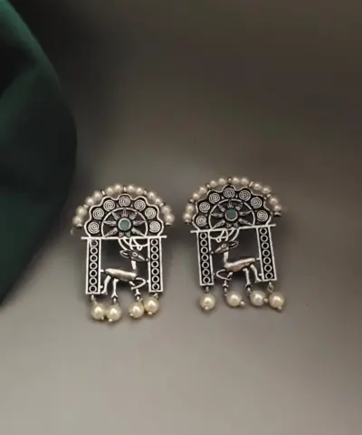 AARANYA Deer Oxidised Stud Earrings