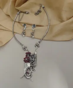 Abhiprithi Traditional Oxidized Silver Elephant Hasli Necklace & Earrings Set