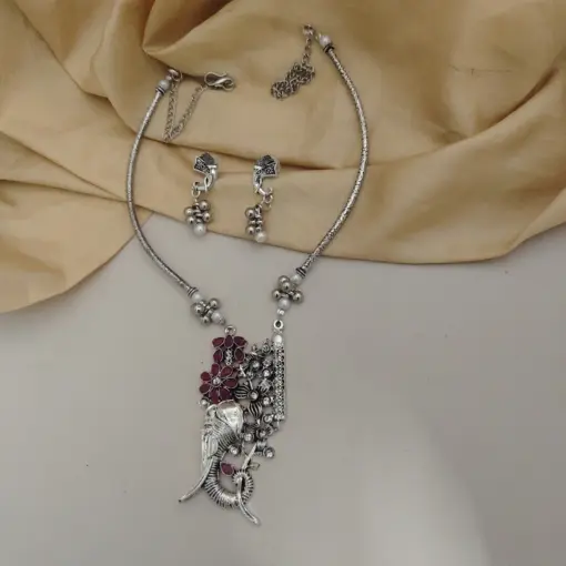 Abhiprithi Traditional Oxidized Silver Elephant Hasli Necklace & Earrings Set1 Abhiprithi Traditional Oxidized Silver Elephant Hasli Necklace & Earrings Set