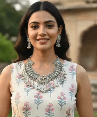 Alternative view of NIDHI Traditional Oxidized Silver Choker Necklace & Earrings Set