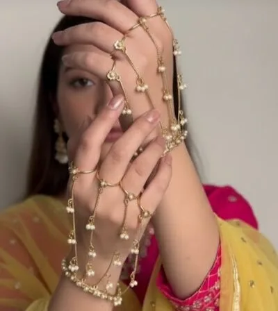 Alternative view of SRINGAR Gold Replica Pearl Adjustable Bracelet/ Hathful